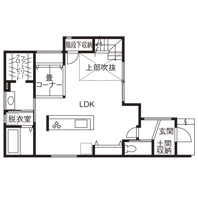 アーキテックス（GROOVY / KANAL HOME / SIMPLE is... / dramacy） 【2000万円台/2階建て/20坪台/コンパクトな家/2LDK/間取り図】コンパクトな土地でも暮らしやすい家を実現！の間取り図（2LDK）１階