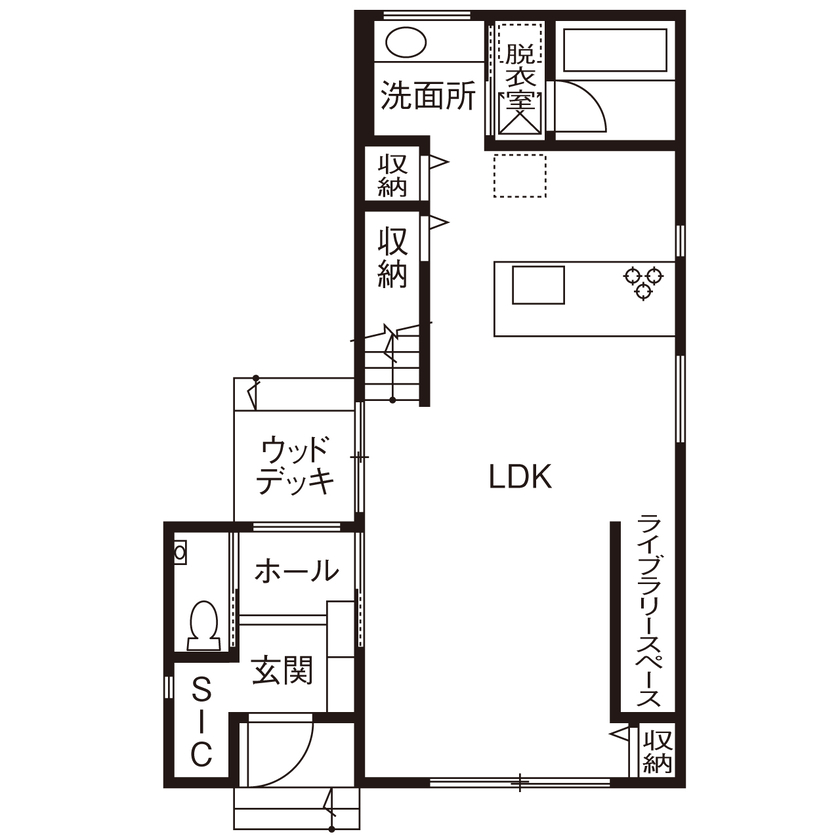 アーキテックス（GROOVY / KANAL HOME / SIMPLE is... / dramacy） 【2000万円台/2階建て/30坪台/3LDK/モダン/間取り図】趣味を満喫しながら暮らす、ニュアンスカラーの住まいの間取り図（3LDK）1階