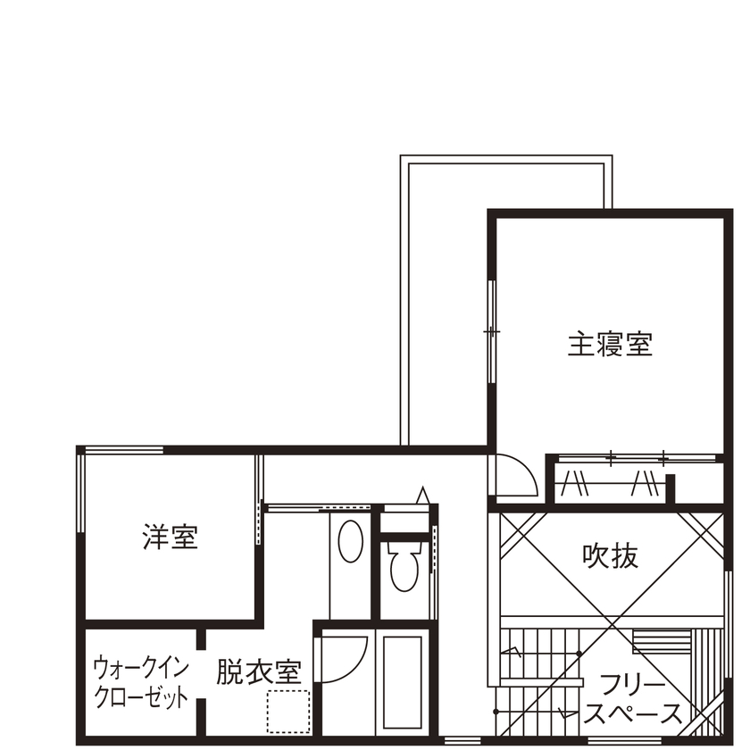 アーキテックス（GROOVY / KANAL HOME / SIMPLE is... / dramacy） 【3000万円台/2階建て/30坪台/間取り図】週末は庭＆LDKでホームパーティ。暮らしを楽しむアイデア満載の家の間取り図（3LDK）２階