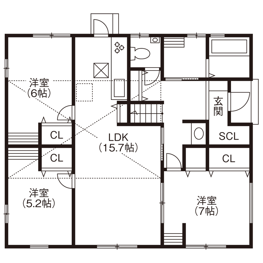エクセルホーム福島〈会津＆中通りエリア〉 【1000万円台・約25坪／ZEH】規格住宅でも自由に“自分仕様”に。省エネ高性能で快適に暮らせる平屋の間取り図（3LDK＋ロフト）1階