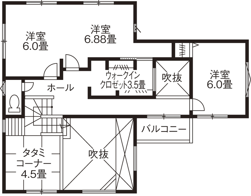広島建設-セナリオハウス- 【1000万円台｜43坪｜間取り図有】念願のガレージ・大容量収納・子供に目が届く間取り。要望を全て叶えた家の間取り図（3LDK）2階