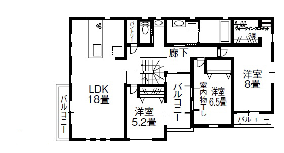 広島建設-セナリオハウス- 【2000万円台｜63坪｜間取り図有】家族の絆が深まる二世帯住宅 家事ラクや収納の工夫も満載の間取り図（3LDK+3LDK）２階