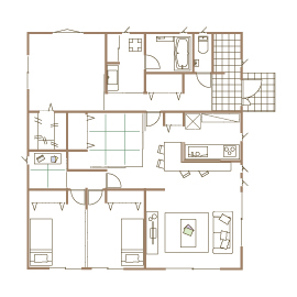広島建設-セナリオハウス- 【1000万円台｜33坪｜間取り図有】平屋で叶えたずっと続けたいお気に入りの暮らしの間取り図（3LDK）1階