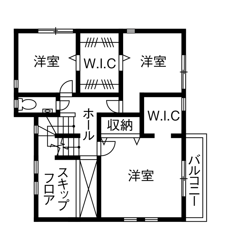 広島建設-セナリオハウス- 【1000万円台｜36坪｜間取り図有】開放的で収納豊富なオシャレ空間。様々なこだわりもスキップフロアで解決の間取り図（3LDK）2階