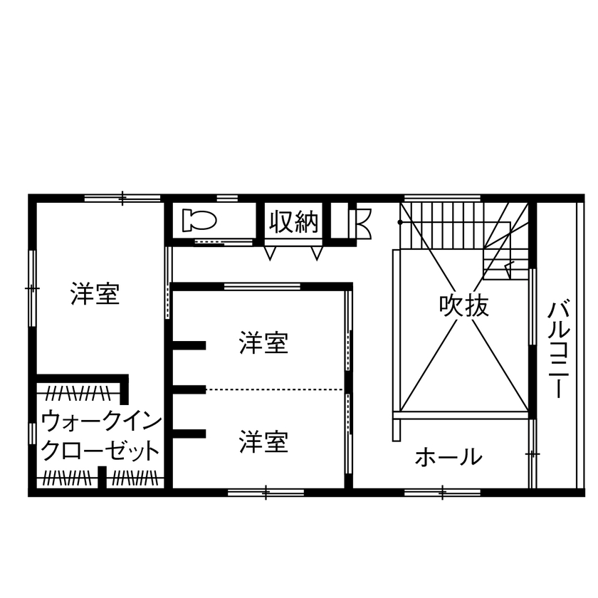 広島建設-セナリオハウス- 【1000万円台｜32坪｜間取り図有】敷地を活かしきる巧みなプランで、家族をつなぐ吹き抜け大空間の住まいにの間取り図（2LDK）2階