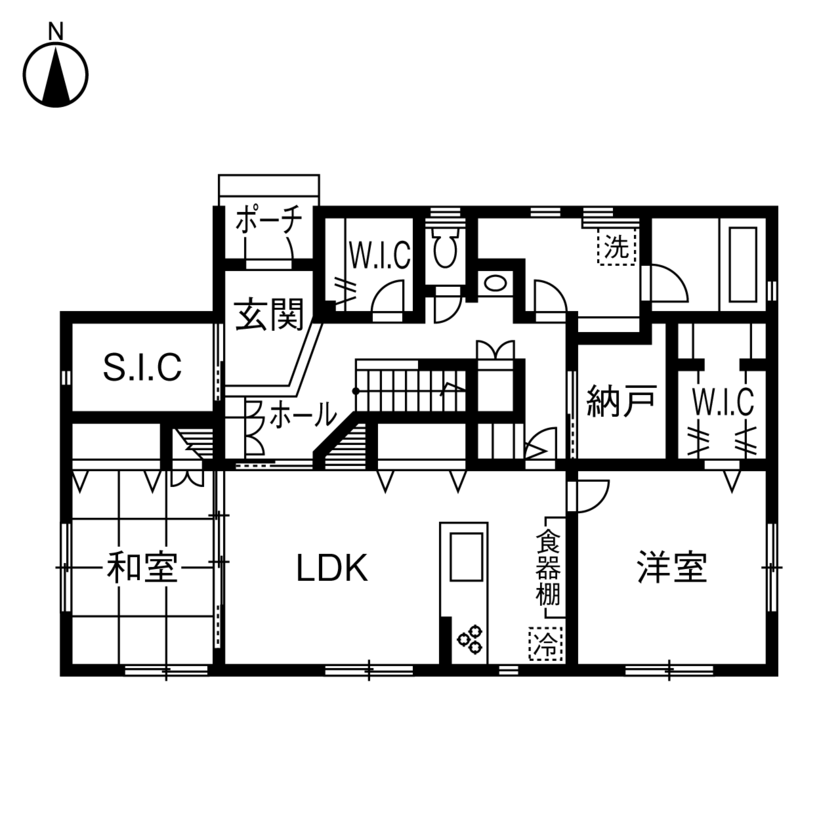 広島建設-セナリオハウス- 【二世帯住宅／間取り図有り】コンセプトは「友人が家族ぐるみで遊びに来られるオシャレな家」の間取り図（2LDK+2LDK）1階