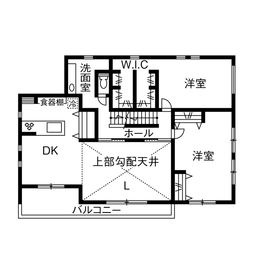 広島建設-セナリオハウス- 【二世帯住宅／間取り図有り】コンセプトは「友人が家族ぐるみで遊びに来られるオシャレな家」の間取り図（2LDK+2LDK）2階