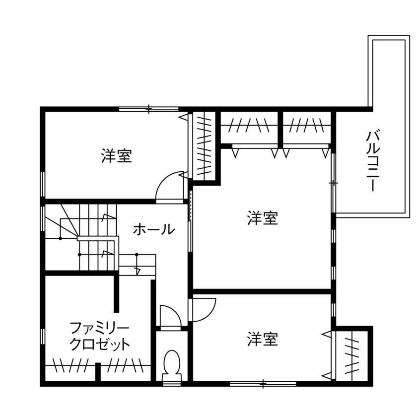 広島建設-セナリオハウス- 【2000万円台｜約36坪｜間取り図】スキップフロアで空間を有効活用して個性的な住まいを実現の間取り図（4LDK）2階
