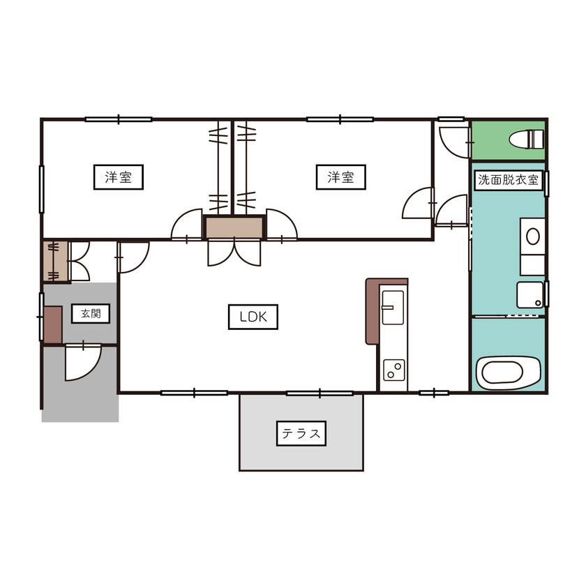 DIグループ　DI Home シンプルに暮らす、やすらぎの平屋の間取り図（2LDK）1階