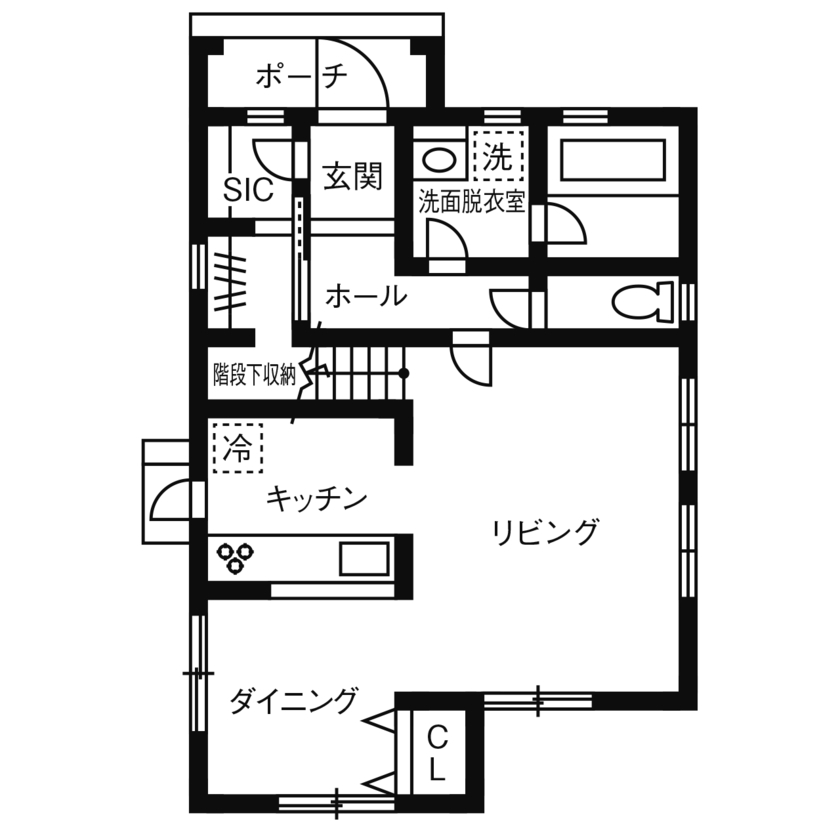 ノーザンハウス 【1649万円｜31.4坪｜間取り図有】家族の一体感を大切にしたコミュニケーション設計の住まいの間取り図（3LDK＋ロフト）１階