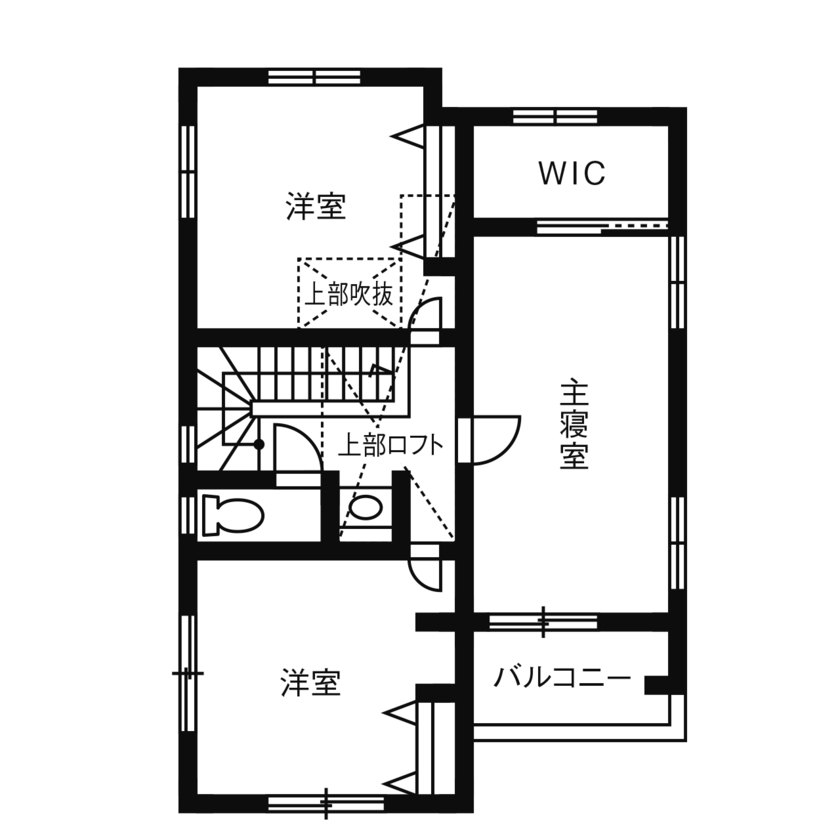ノーザンハウス 【1649万円｜31.4坪｜間取り図有】家族の一体感を大切にしたコミュニケーション設計の住まいの間取り図（3LDK＋ロフト）２階