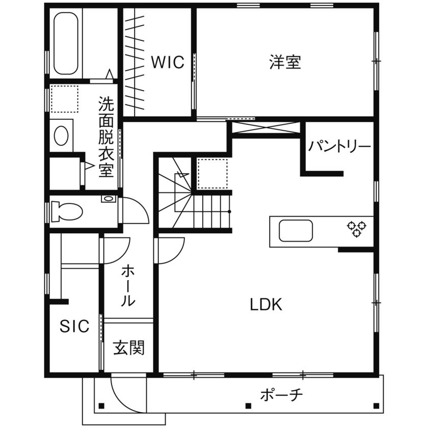ノーザンハウス 【2000万円｜39.7坪｜間取り図有】『家族団らん』と『程よい距離感』を両立した共有型二世帯住宅の間取り図（4LDK＋納戸）１階