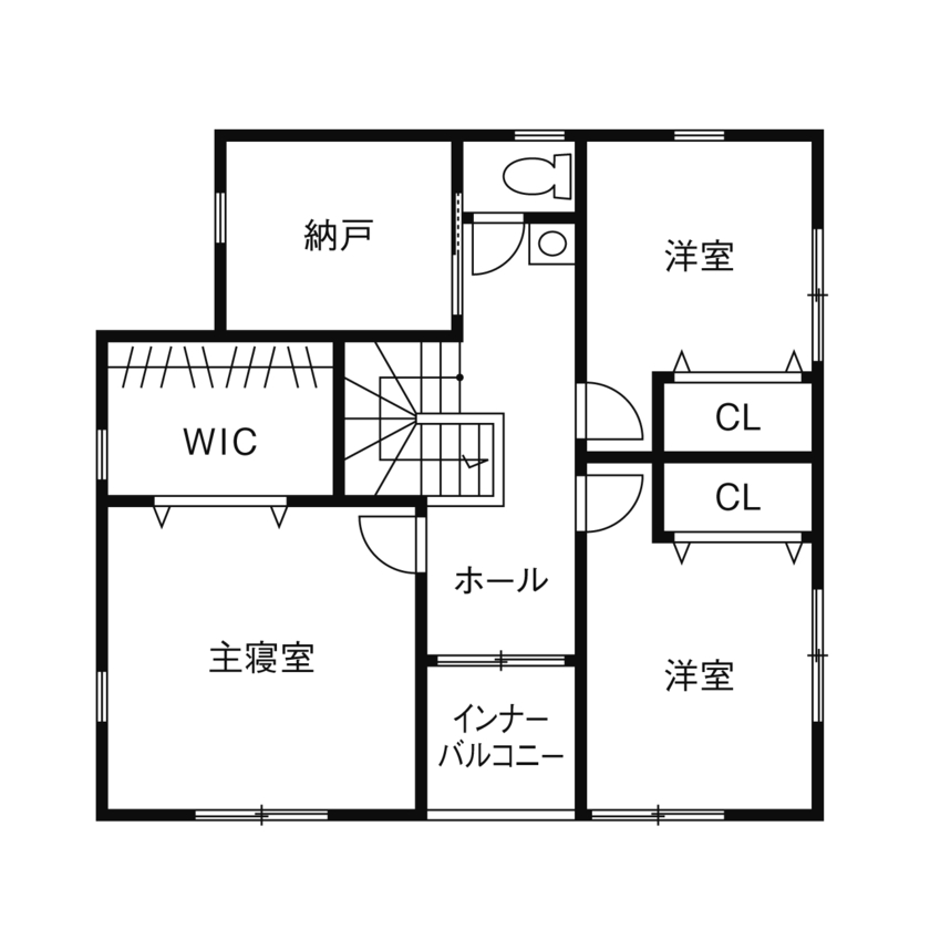 ノーザンハウス 【2000万円｜39.7坪｜間取り図有】『家族団らん』と『程よい距離感』を両立した共有型二世帯住宅の間取り図（4LDK＋納戸）２階