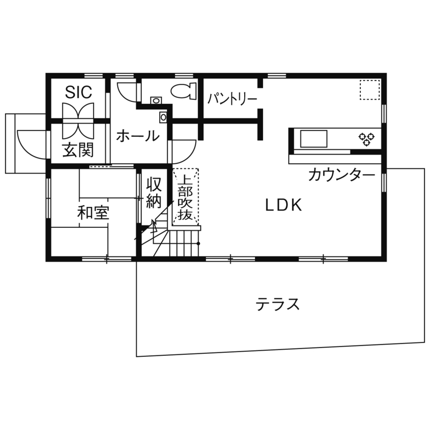 ノーザンハウス 【2287万円｜37.5坪｜間取り図有】ペットと楽しく暮らせる工夫が満載！こだわりの輸入住宅を予算内で実現の間取り図（4LDK＋小屋裏収納）１階