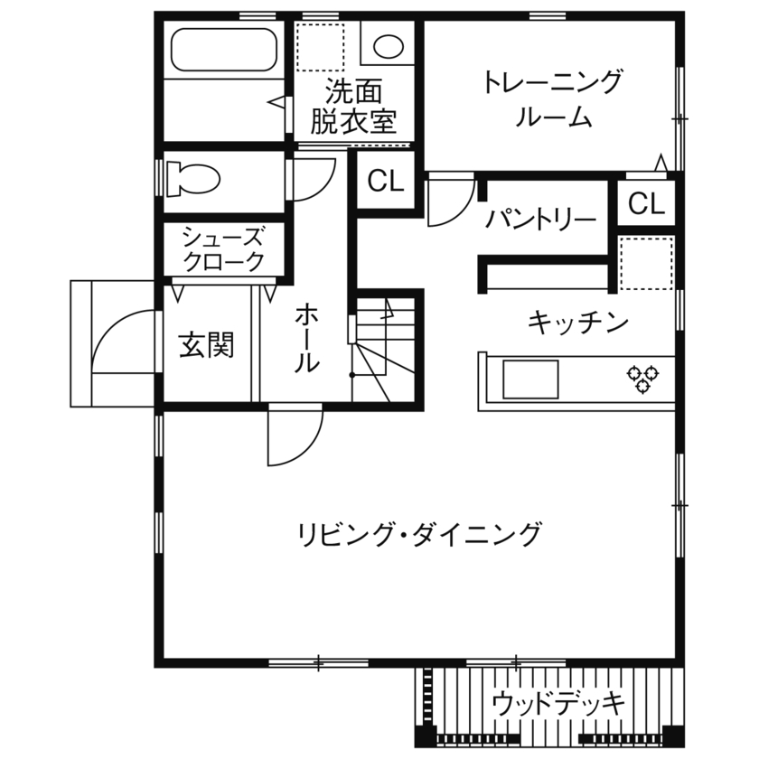 ノーザンハウス 【2229万円｜40坪｜長期優良住宅｜間取り図有】ブルーのラップサイディングが印象的なアメリカンハウスの間取り図（5LDK）１階
