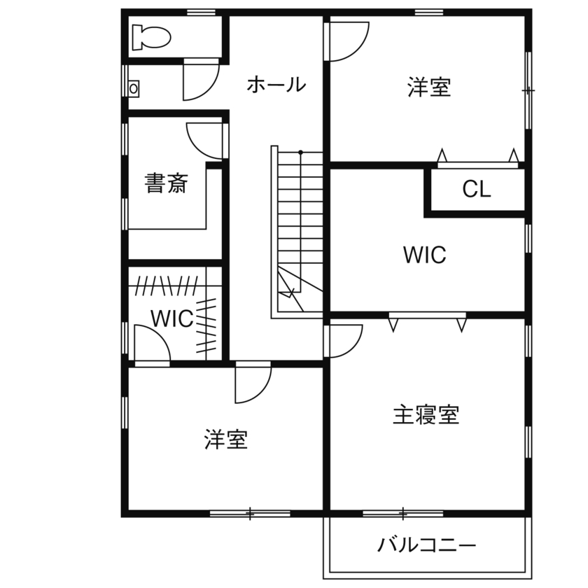 ノーザンハウス 【2229万円｜40坪｜長期優良住宅｜間取り図有】ブルーのラップサイディングが印象的なアメリカンハウスの間取り図（5LDK）２階