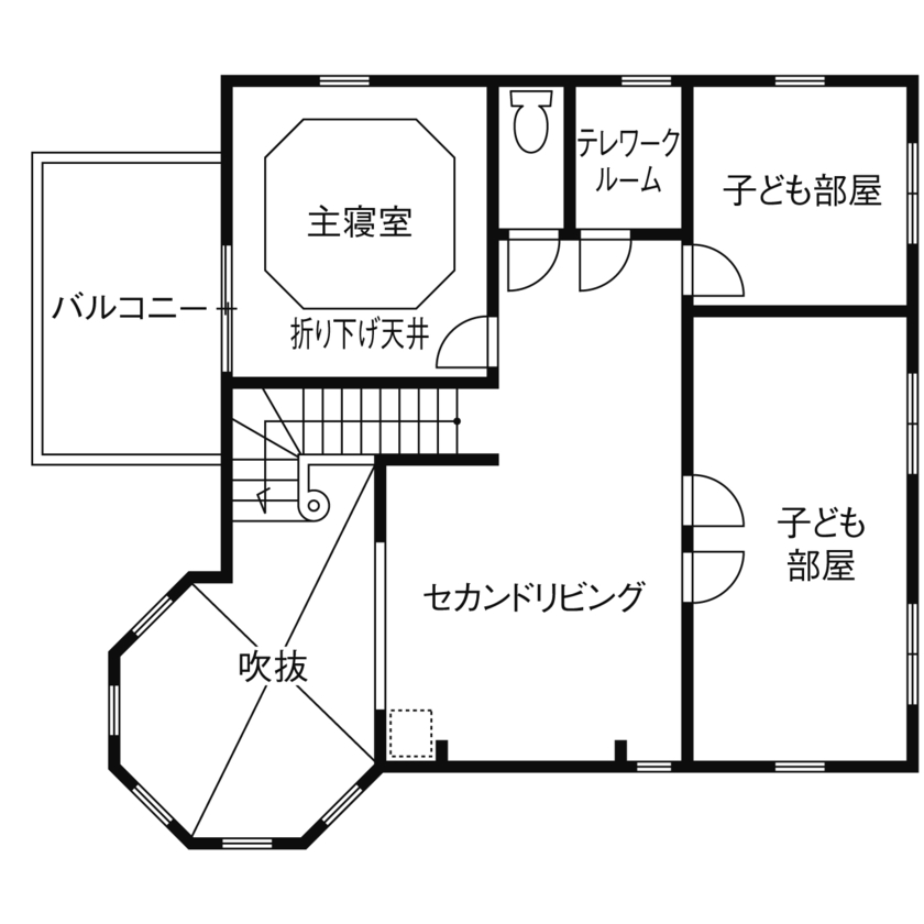 ノーザンハウス 【2815万円｜40.1坪｜間取り図有】真っ白な外壁とパノラマ塔屋が印象的なクイーンアンスタイルの家の間取り図（3LDK）２階