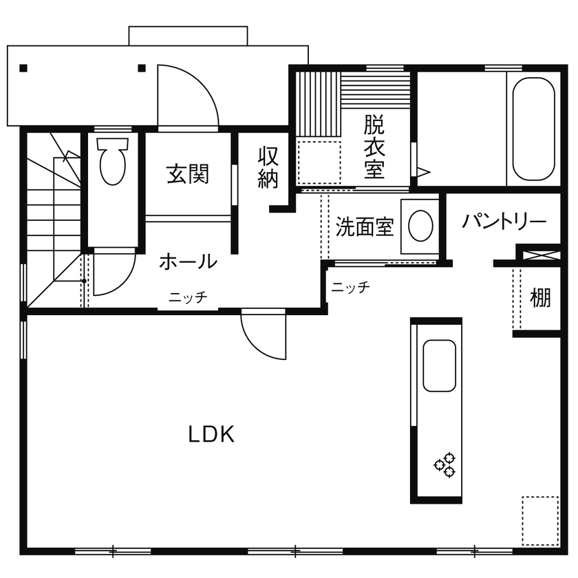 ノーザンハウス 【2022万円｜33.6坪｜長期優良住宅｜間取り図有】「好き」をぎゅっと詰めこんだ輸入住宅で充実した家時間をの間取り図（3LDK＋趣味部屋）１階