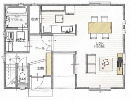 秀光ビルド 【1000万円台/屋上のある家/延床面積30坪台/間取り図/おしゃれ】光と風を招き入れる緑の中庭がある家の間取り図（3LDK）１階