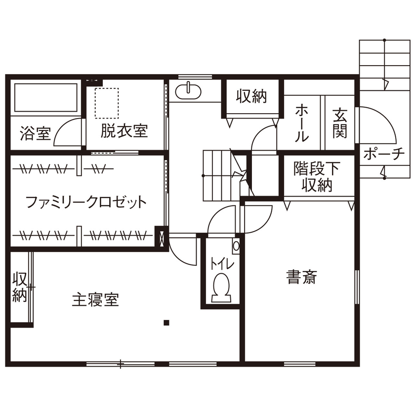 さいが設計工務 【高気密高断熱/自然素材/2階リビング・勾配天井/間取り図】都会の住宅地でプライバシーと開放感を兼備の間取り図（4LDK）1階