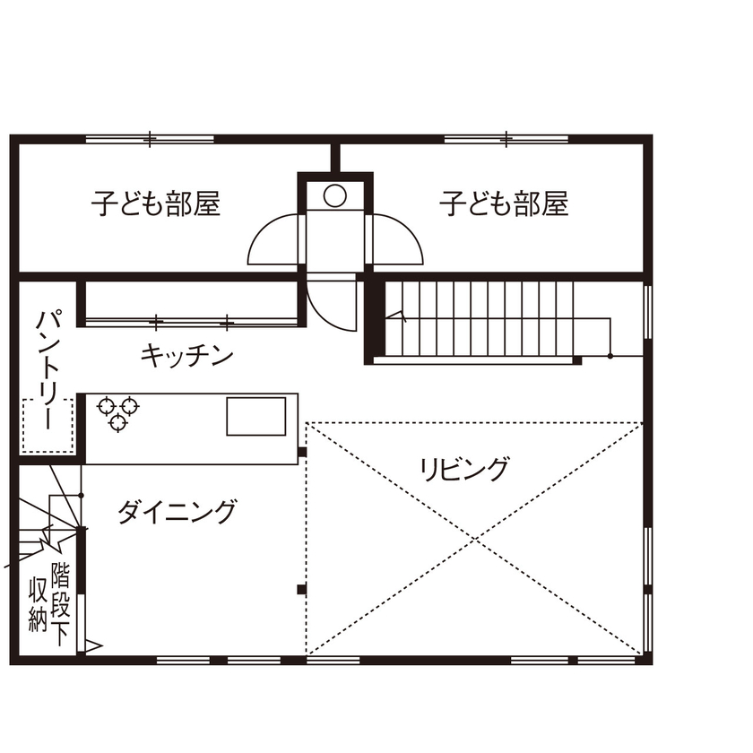 さいが設計工務 【高気密高断熱/自然素材/2階リビング・勾配天井/間取り図】都会の住宅地でプライバシーと開放感を兼備の間取り図（4LDK）2階