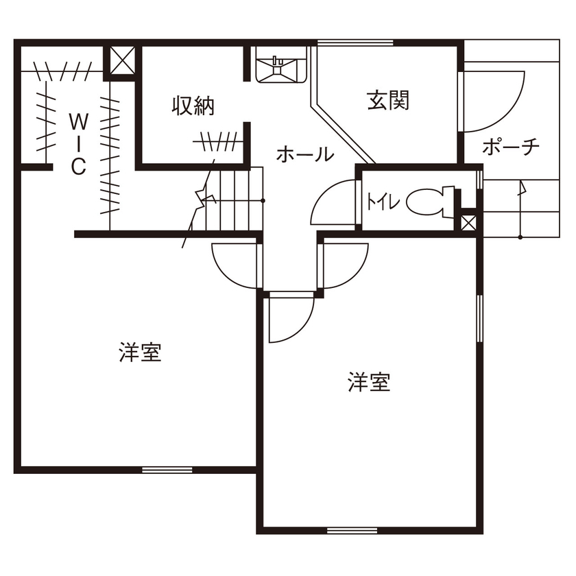 さいが設計工務 【20坪台/高気密高断熱/2階リビング/間取り図】あふれる光と開放感！コンパクトでも快適で豊かに暮らせる家の間取り図（2LDK）1階