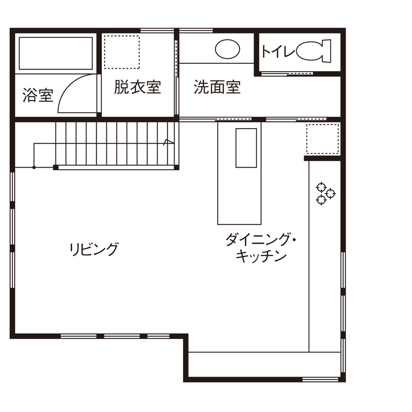 さいが設計工務 【20坪台/高気密高断熱/2階リビング/間取り図】あふれる光と開放感！コンパクトでも快適で豊かに暮らせる家の間取り図（2LDK）2階