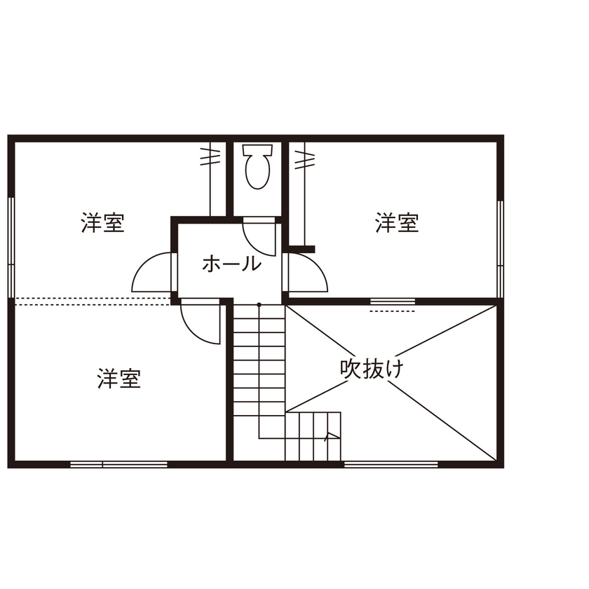 さいが設計工務 【20坪台/高気密高断熱/漆喰壁/無垢床/吹き抜け/間取り図】365日快適な大空間リビング、家族の絆が深まる家の間取り図（3LDK）2階