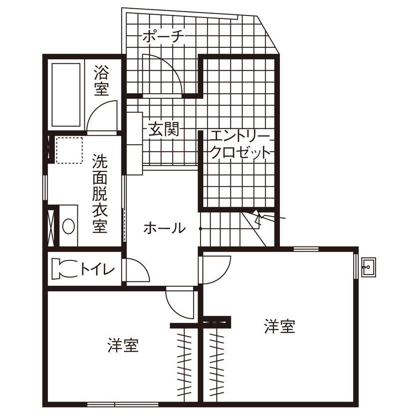 さいが設計工務 【高気密高断熱/漆喰壁・無垢床/2階リビング/間取り図】性能と誠実さで選んだ、趣味を謳歌する「自分の城」の間取り図（3LDK）1階