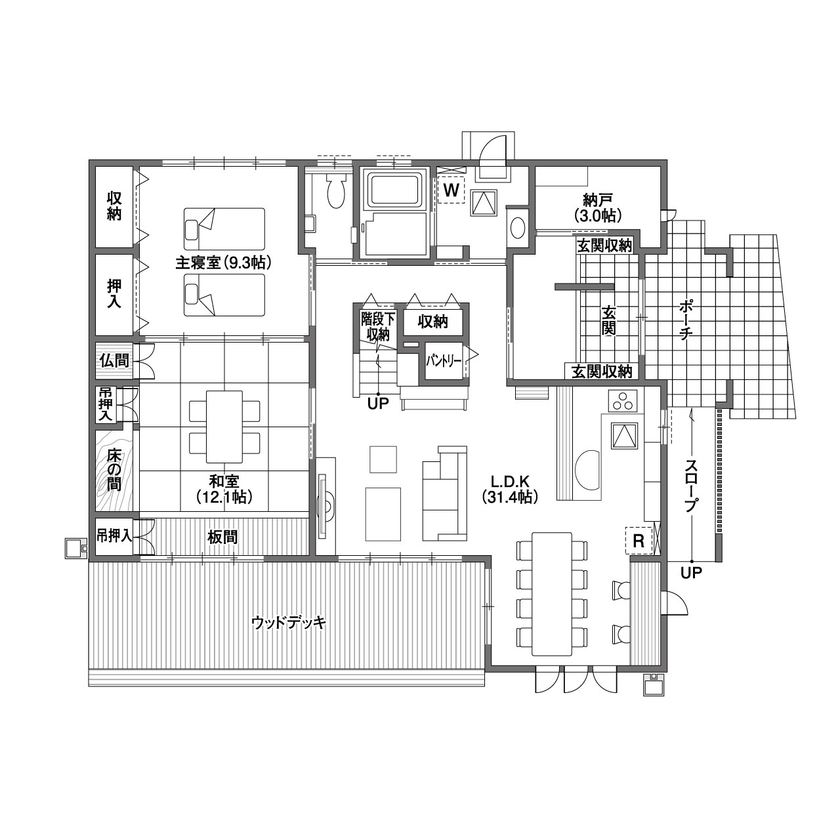 クレバリーホーム ご家族の笑顔があふれる、光熱費ゼロの二世帯住宅の間取り図（5K以上）1階
