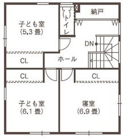 ines HOME (イネスホーム) 【3000～3500万円】憧れのアイランドキッチンがあるナチュラルモダンな家の間取り図（4LDK）２階