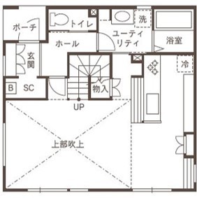 ines HOME (イネスホーム) 【2000～2500万円/札幌市】吹上天井の開放感あふれるLDKの間取り図（3LDK）１階