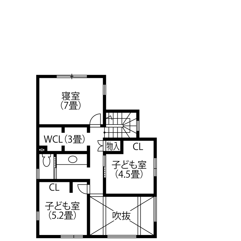 ines HOME (イネスホーム) 【3500～4000万円/将来二世帯】「大きな吹抜け」と「アイランドキッチン」がある家の間取り図（4LDK+小上がり）2階