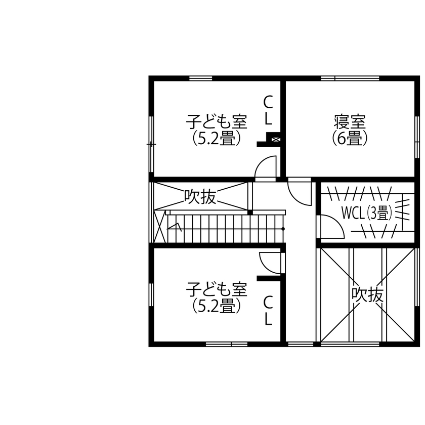 ines HOME (イネスホーム) 【2500～3000万円】吹抜けリビングで明るい雰囲気が漂う。落ち着いたブラウンカラーの室内の間取り図（4LDK）2階