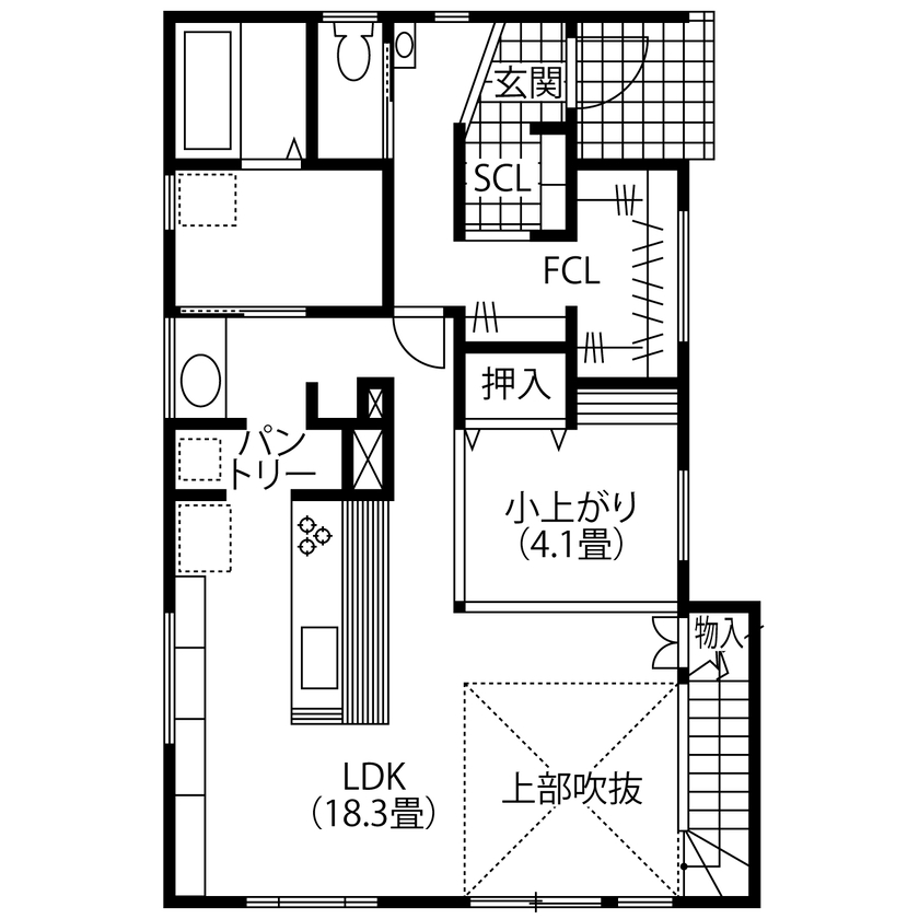 ines HOME (イネスホーム) 【3000～3500万円】アーチをたくさん採り入れた室内。自由度が高い家づくりで、やりたいことを実現の間取り図（3LDK+小上がり）1階