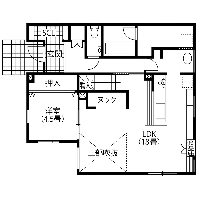 ines HOME (イネスホーム) 【3000～3500万円】外観はカッコよく、家の中はナチュラルテイストで可愛らしさをちりばめての間取り図（4LDK）1階