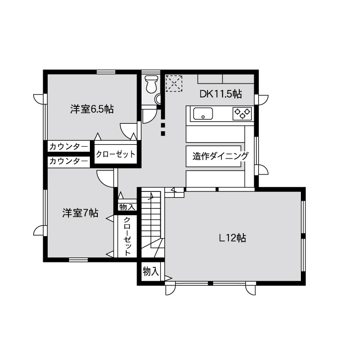 寿建設 【全室床暖房×ビルドインガレージ×居酒屋風ダイニング】「和」の風情をお洒落に取り入れたガレージハウスの間取り図（3LDK+車庫）2階