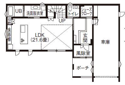 寿建設 【全室床暖房×屋上庭園×ビルトインガレージ×三階建て】理想が叶った愉しさ広がるガレージハウスの間取り図（2LDK+納戸）1階