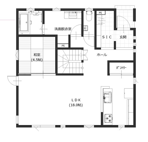 寿建設 【全室床暖房×屋上庭園×居酒屋風ダイニング× 三階建て】屋上付モデルハウスに憧れ、和テイストの住まいの間取り図（4LDK＋納戸）1階