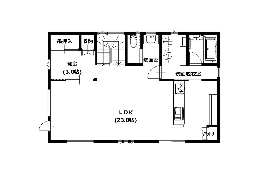 寿建設 【床暖房×居酒屋風ダイニング×屋上庭園×三階建て】 光熱費ダウンの喜びも！自由気ままにBBQを楽しむ住まいの間取り図（5LDK＋納戸）2階