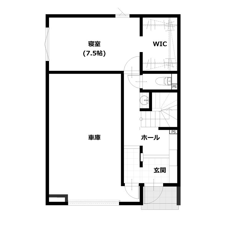 寿建設 【全室床暖房×居酒屋風ダイニング×屋上庭園×ビルトインガレージ】落ち着ける和モダンの広々3階建住まいの間取り図（4LDK）１階