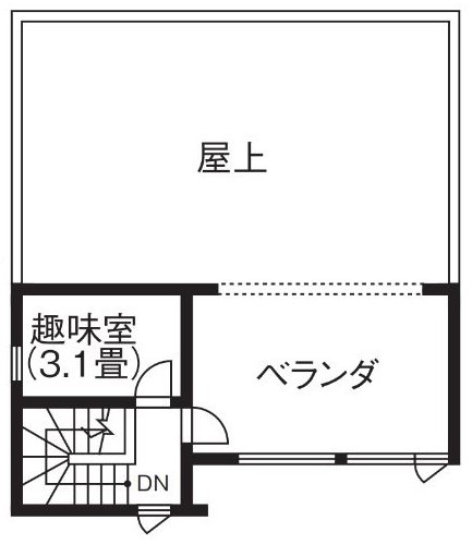 寿建設 【全室床暖房×屋上庭園×三階建て】屋根をつけた屋上庭園で快適な全天候型屋上アウトドアを叶えた住まいの間取り図（3LDK＋趣味室）3階