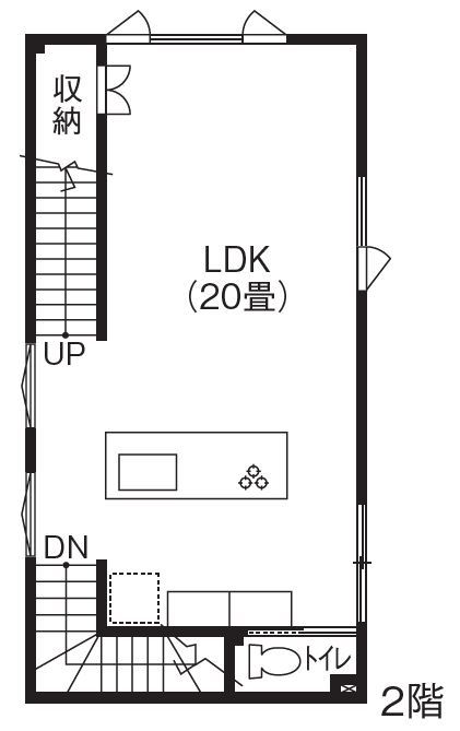 寿建設 【全室床暖房×屋上庭園×三階建て】敷地面積33.1坪！子育て20代が叶えた屋上庭付き都市型狭小の住まいの間取り図（3LDK＋屋上庭園）2階