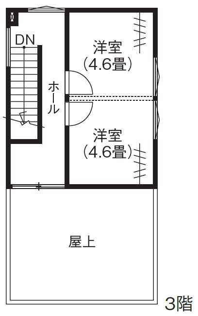 寿建設 【全室床暖房×屋上庭園×三階建て】敷地面積33.1坪！子育て20代が叶えた屋上庭付き都市型狭小の住まいの間取り図（3LDK＋屋上庭園）3階