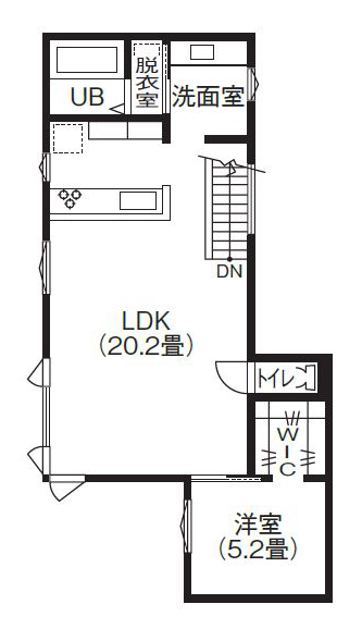 寿建設 【床暖房×ビルトインガレージ2台×２階リビング】 妥協しない家づくりで実現した夢のガレージハウスの間取り図（2LDK+ガレージ+書斎）2階