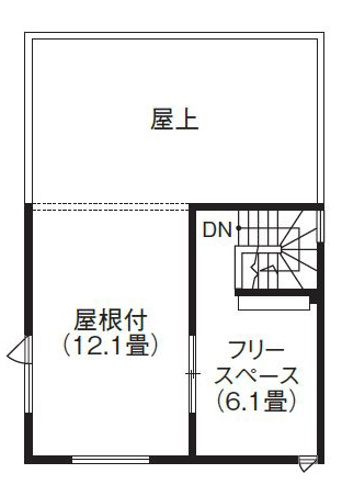 寿建設 【全室床暖房×２階リビング×屋上庭園×延床45坪】 休日をリゾートにした、屋根のある屋上庭園の間取り図（3LDK+フリースペース）屋上