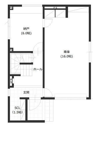 寿建設 【床暖房×ビルトインガレージ×屋上庭園×三階建て】理想の足し算で叶えた、ホテルライクなガレージハウスの間取り図（3LDK+ガレージ+SCL）1階