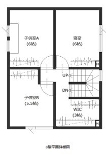寿建設 【三階建て×屋上庭園×床暖房】 アウトドア好き一家が建てた収納たっぷり海が見える住まいの間取り図（4LDK+書斎+SCL+FCL）3階