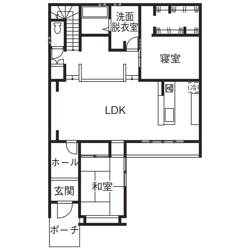 ZENSYU-HOUSE 【2階建て/約40坪】道行く人の印象に残る住まい　柔らかな光が出迎える心休まる寛ぎのモダン空間の間取り図（4LDK）1階