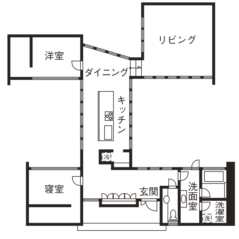 ZENSYU-HOUSE 【平屋/約40坪】既成概念に捕らわれない自由な発想でデザインされたモダンで高性能な平屋の間取り図（2LDK）1階